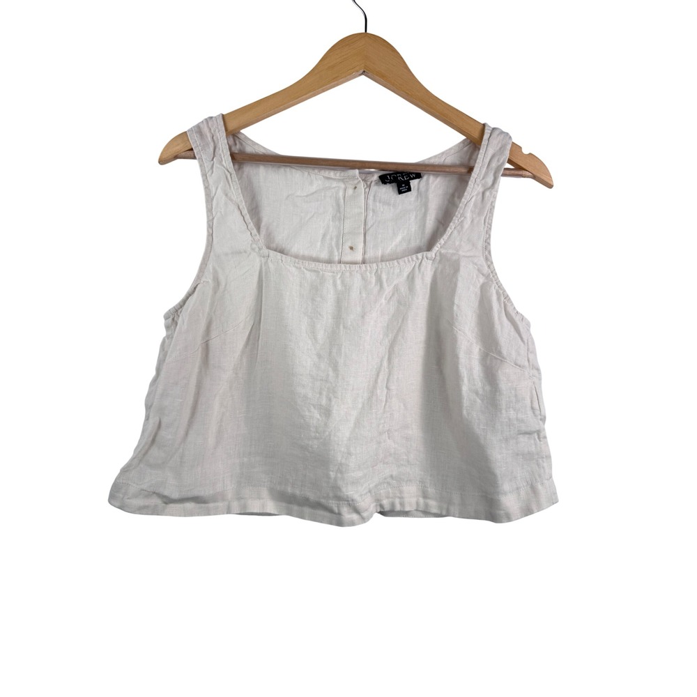 J.Crew Squareneck button-back top in linen relaxed loose‎ money preppy sz M
